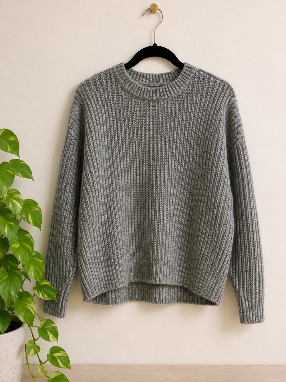 ZARA Gray Wool Cable Knit Sweater Oversized Sz M‎ Cabincore Cozy Minimalist